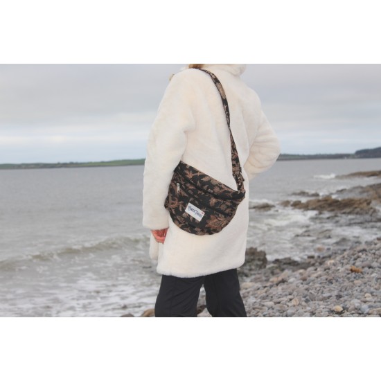 Giant bum bag black floral tapestry